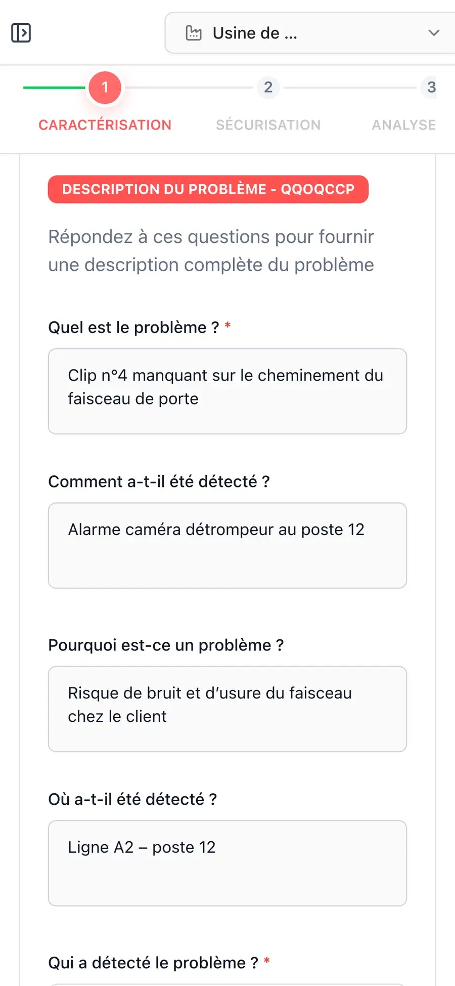 Saisie d'un incident ligne avec le formulaire 5W2H sur un téléphone