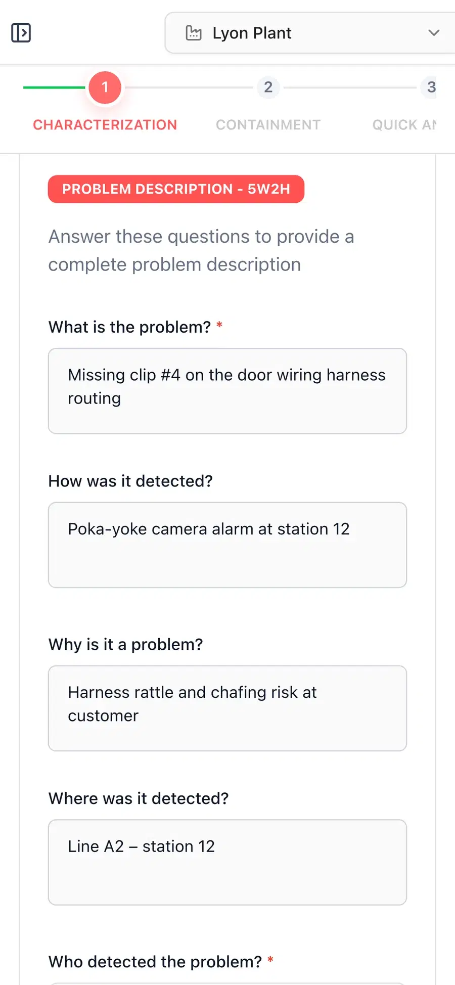Recording a line incident with the 5W2H form on a phone