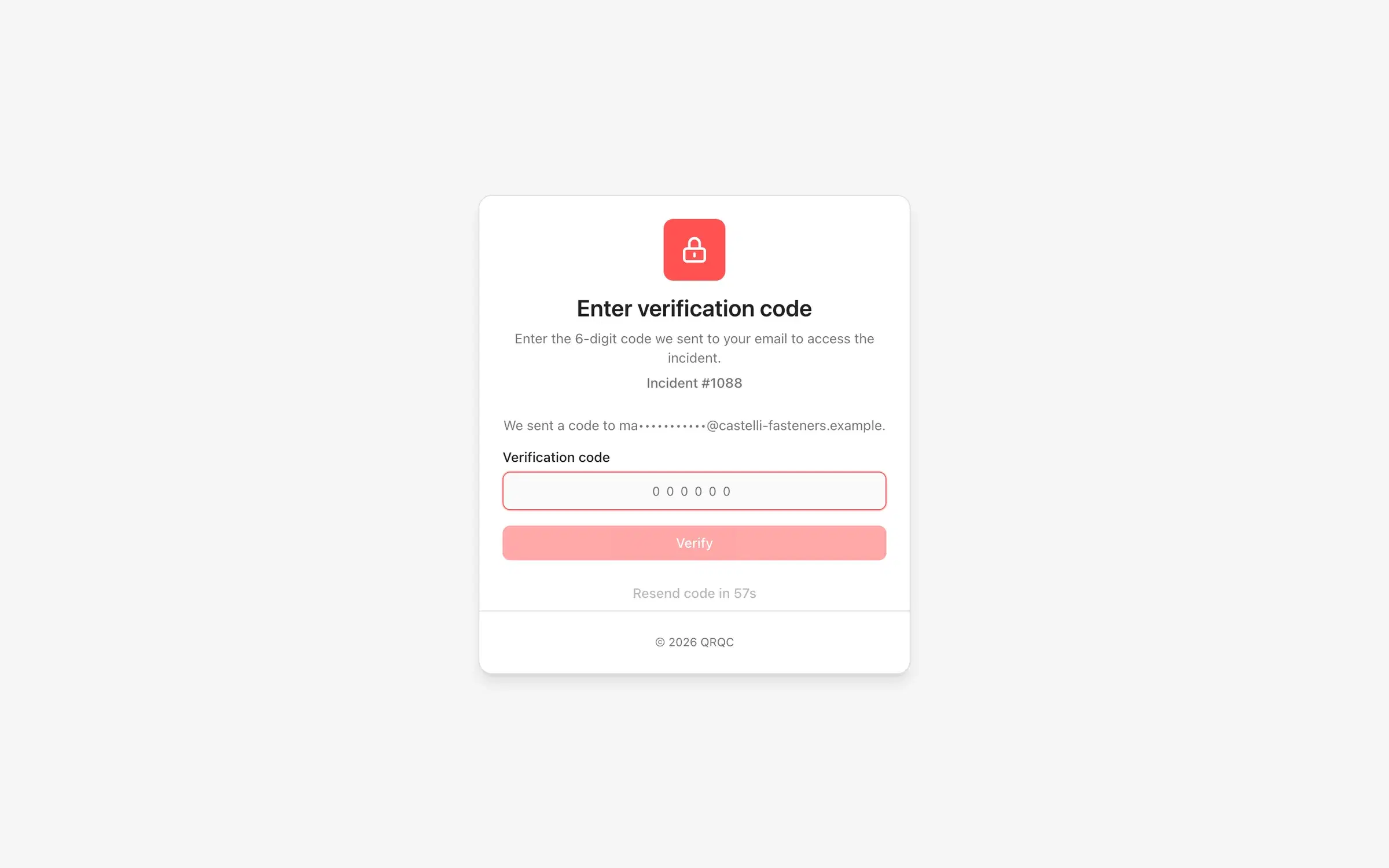 Supplier access screen asking for the one-time code received by email