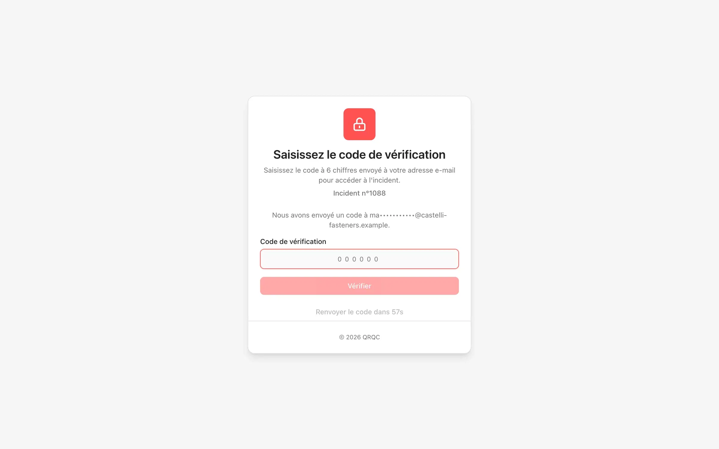Écran d'accès fournisseur demandant le code à usage unique reçu par e-mail